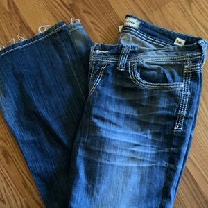 BKE Women's Dark Blue Boot Cut Jeans with White Contrast Stitching